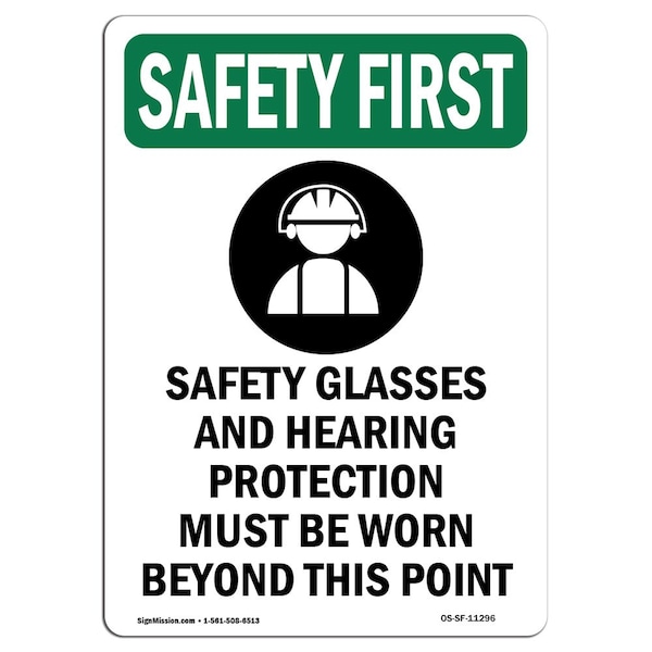 OSHA Sign, Glasses And, 5in X 3.5in, 10PK, 3.5" W, 5" H, Portrait, PK10, OS-SF-D-35-V-11296-10PK